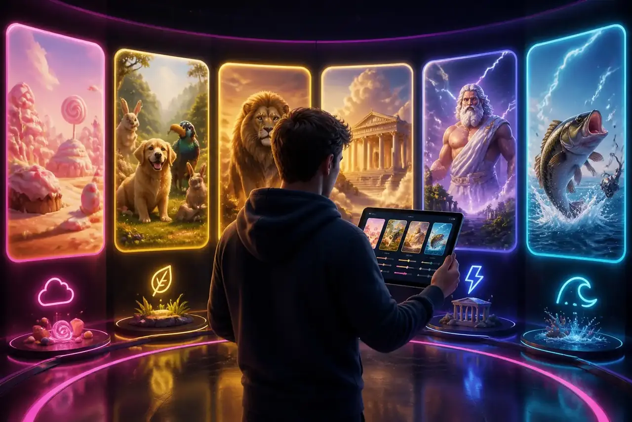 Игрок выбирает слот Pragmatic Play перед стеной игровых миров